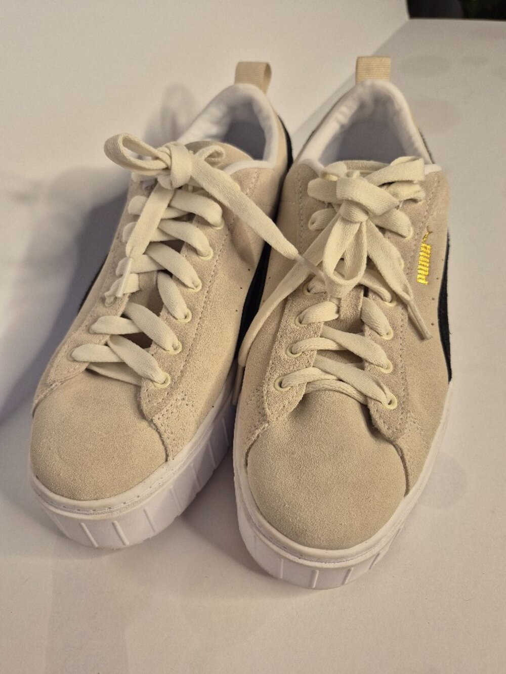 Puma Mayze Suede Platform Sneakers Ivory Glow Beige, Women's Size 9.5